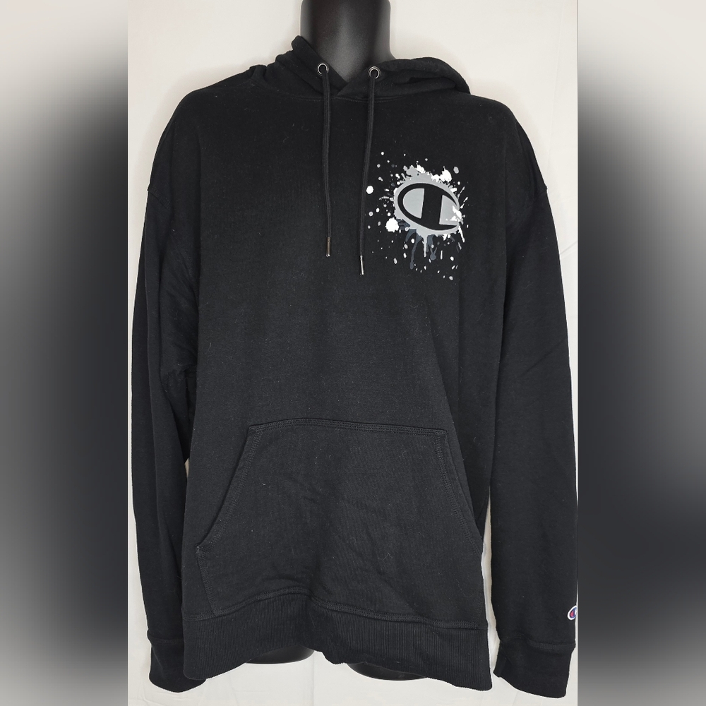 Champion Powerblend Graphic Hoodie Black and Gray Warm Size XL C-3000